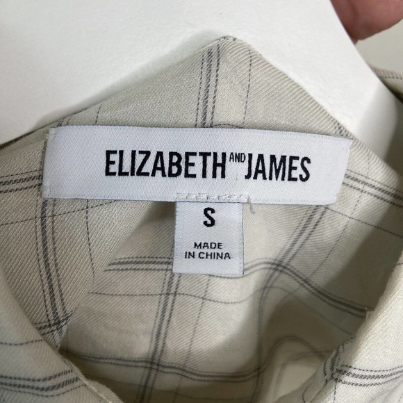 Elizabeth and James Window Pane Satin Trim Button Up Top Sz S - Picture 9 of 9